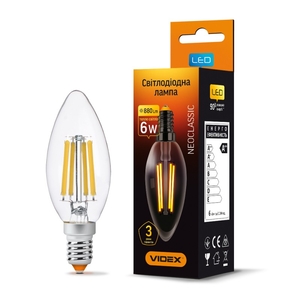 LED лампа Filament C37F 6W E14 3000K Videx