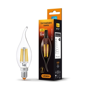 LED лампа Filament C37Ft 6W E14 4100K Videx