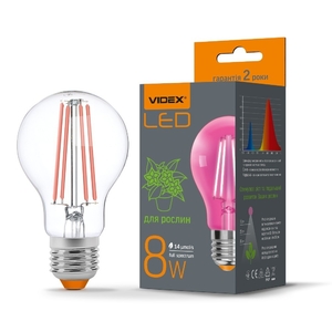 LED лампа для растений Filament A60 8W E27 1200K Videx