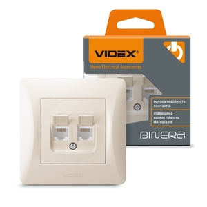 Розетка CAT6+CAT6 комп'ютерна подвійна кремова VIDEX BINERA (20)