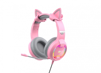 Игровые наушники с микрофоном, USB+3,5 мм Cat Pink 27340 Havit