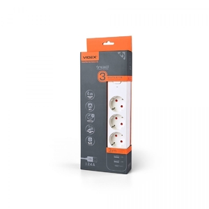Мережевий фільтр-подовжувач 3 м, 3 розетки 2.4А 2USB+USB-C White ONCORD 27693 Videx