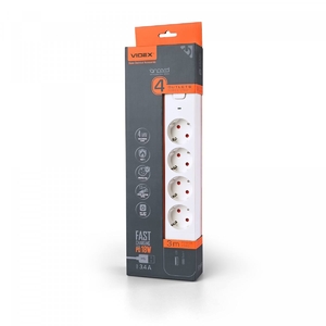 Мережевий фільтр-подовжувач 3 м, 4 розетки 3.4А USB(QC3.0) +USB-C(PD18W) White ONCORD 27695 Videx