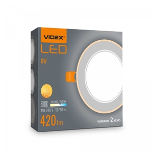 LED світильник з декоративною підсвіткою вбудований круглий 6W+3W 5000K+2700K DL4R 27946 Videx