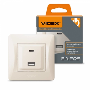 Розетка USB-A + USB-C кремова PD20W BINERA 28201 Videx
