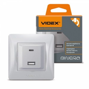 Розетка USB-A + USB-C срібний шовк PD20W BINERA 28202 Videx