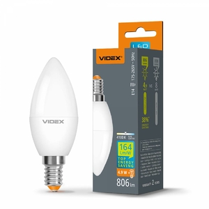 LED лампа C37h 4.9W E14 4100K 28407 Videx
