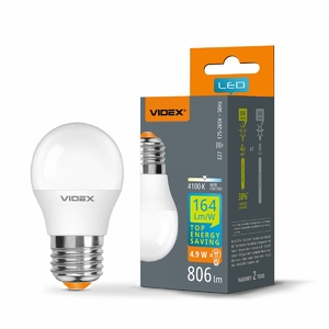 LED лампа G45h 4.9W E27 4100K 28408 Videx