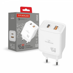 Зарядний пристрій USB-A+USB-C 45W GaN White CH45AC Titanum
