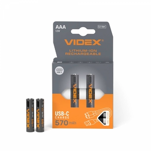 Акумулятор Li-ion LIR03C/AAA 570 mAh USB-C 1.5V Videx